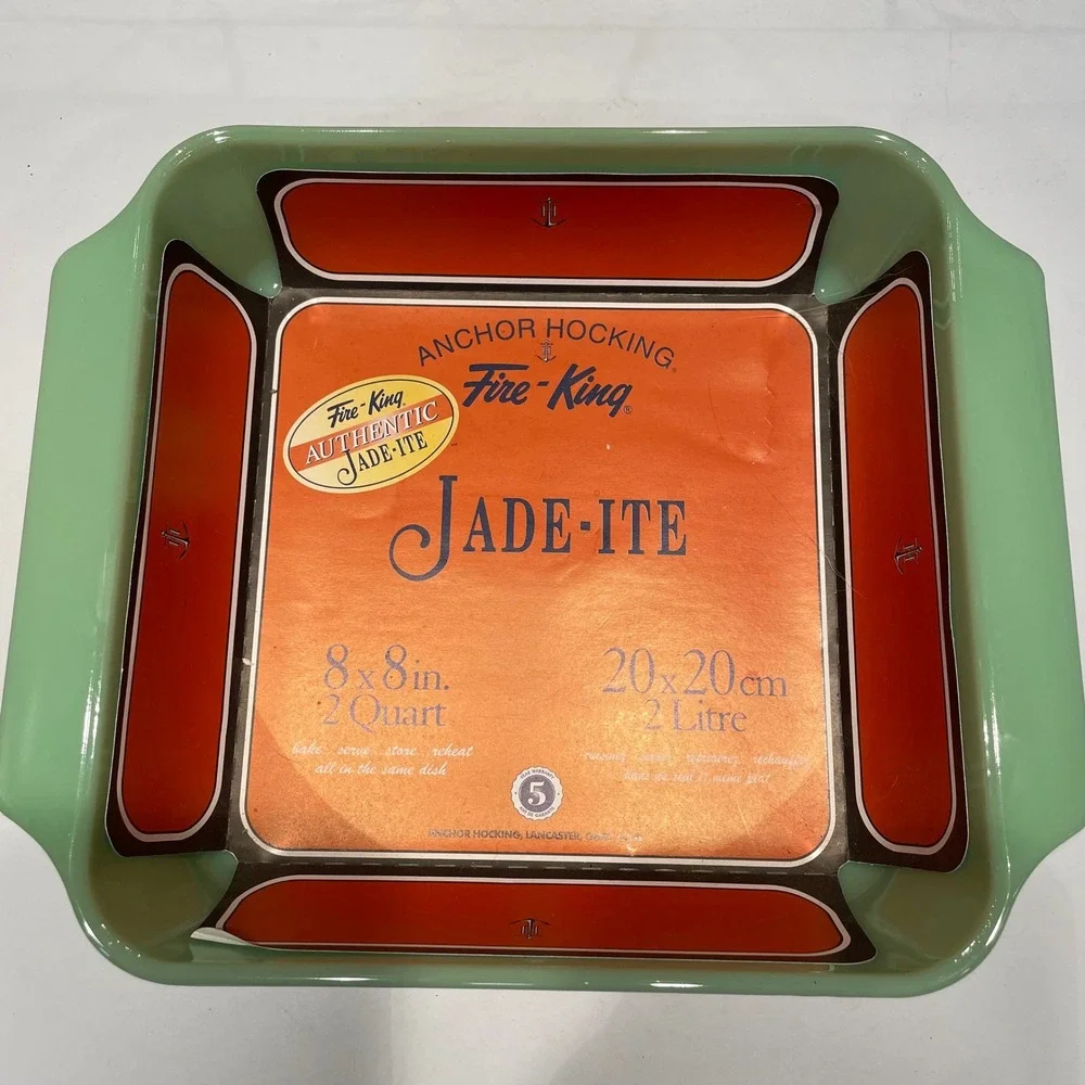 Anchor Hocking Fire-King Jadeite 8x8 Square Baking Dish 2 Quart Green Milk Glass